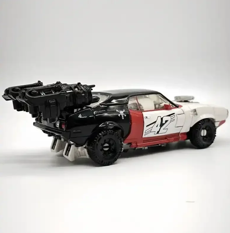 Detailed view of white and red car door shoulder armor featuring racing number 42